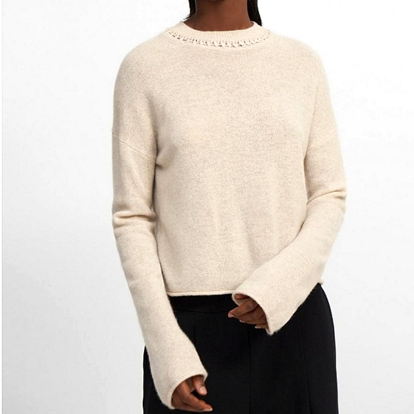 Theory Sweaters - Nwt Theory Ecru Melange cropped pullover Cashmere sweater